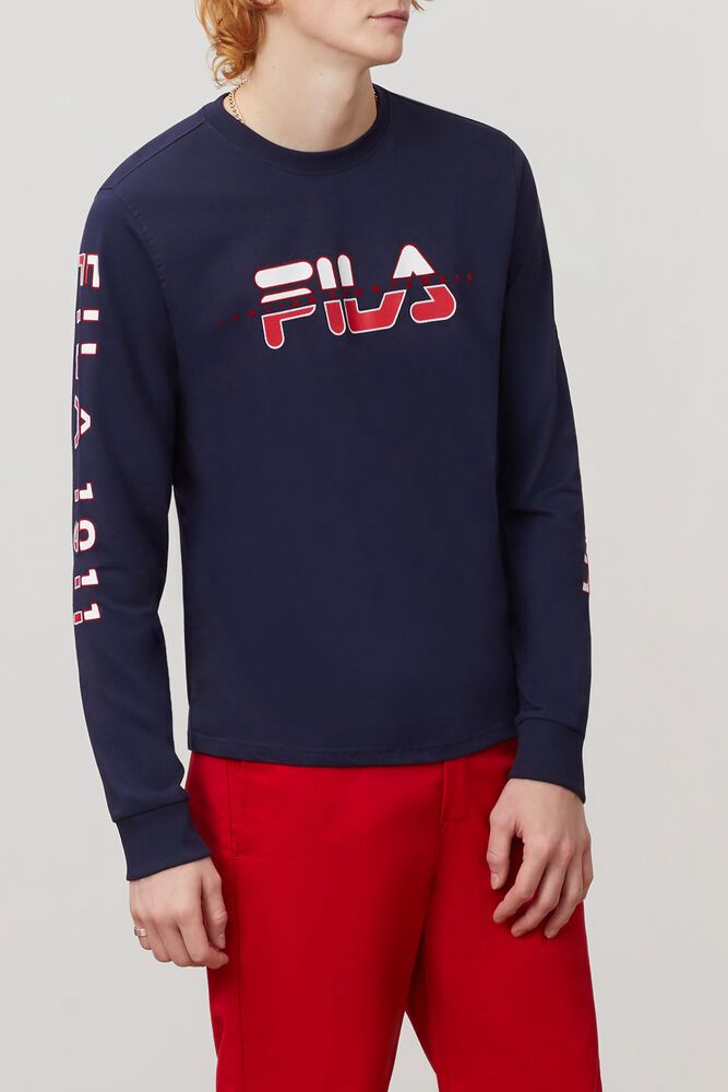 Fila T-Shirt Christophe Long Sleeve Mens Navy - India CLU-723496